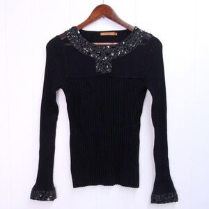 Belladini Embellished Top Black Jewel Neck Sweater  Size M / #8064‎
